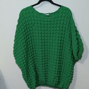 First Love by Lovelyn Bubble Texture Blouse Green Puff Sleeve Women's Size L*